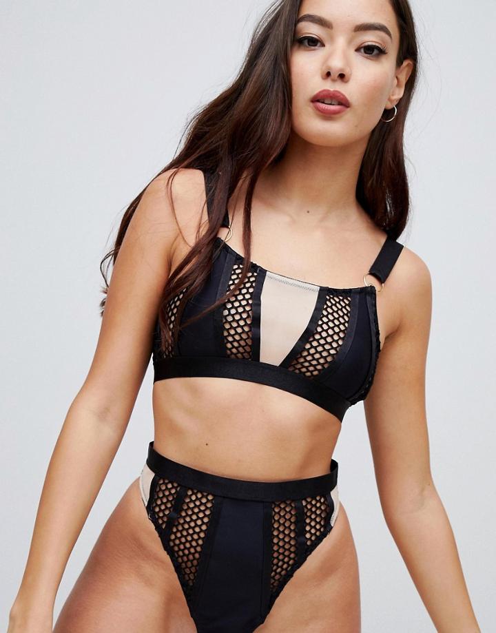 Asos Design Fishnet & Mesh Chunky Strap High Waist Pant-black