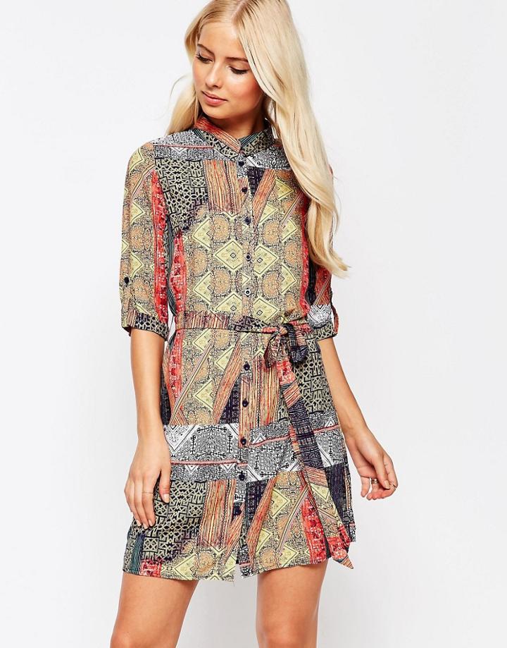 Ax Paris 3/4 Sleeve Border Print Shirt Dress - Multi