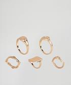 Asos Pack Of 5 Vintage Style Signet Rings - Gold