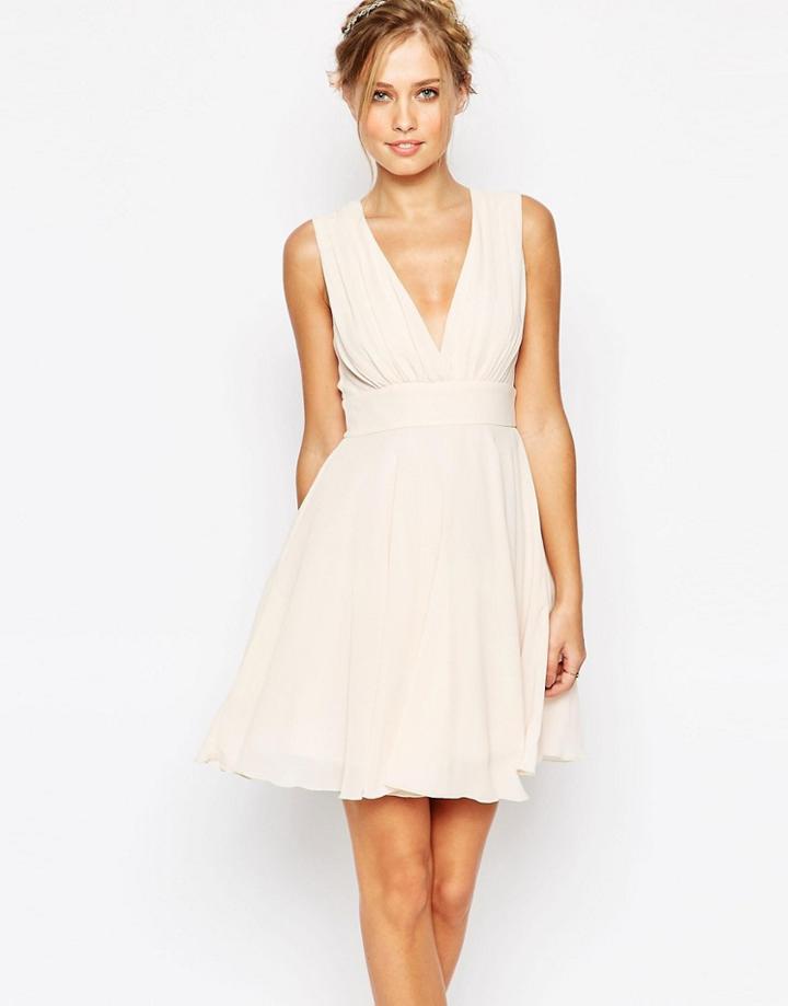 Tfnc Plunge Neck Skater Dress - Pink