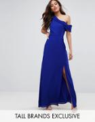 John Zack Tall Drapey One Shoulder Maxi Dress - Blue