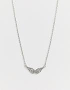 Asos Design Necklace With Crystal Angel Wings Pendant In Silver Tone - Silver