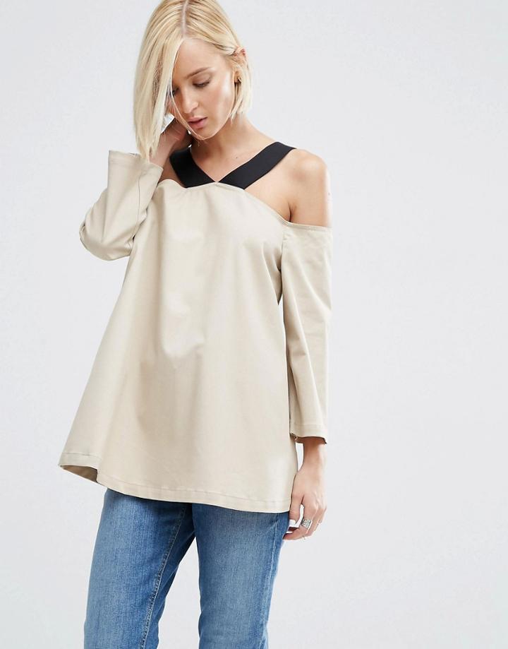 Asos White Off Shoulder Top With Strap Detail - Cream