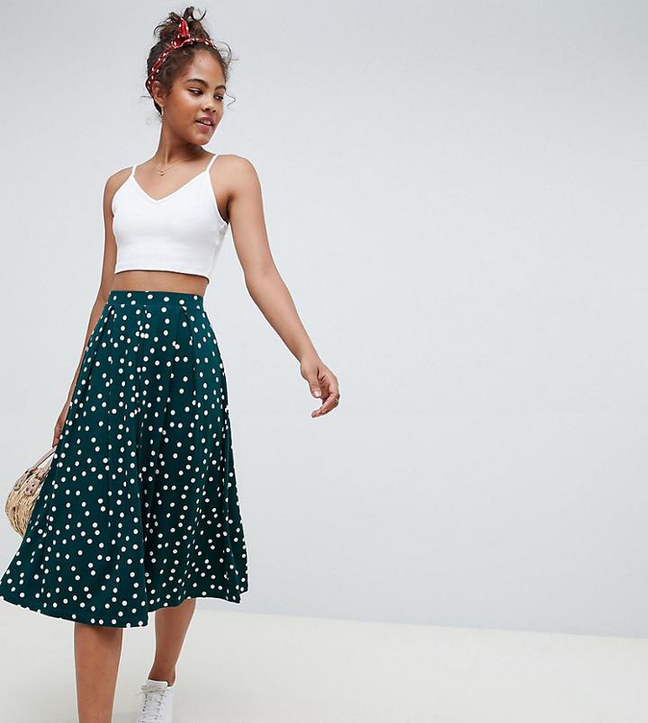 Asos Design Tall Midi Skirt With Box Pleats In Polka Dot-multi