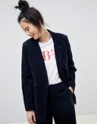 Pull & Bear Double Breasted Cord Blazer In Navy - Navy