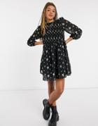 Asos Design Shirred Mini Smock Dress In Star Print-multi