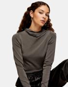 Topshop Slinky Knitted Hoodie In Gray-grey