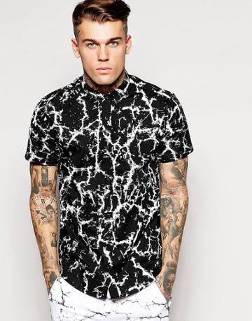 Aka Longline Shirt In Marble Effect Exclusive To Asos - Black