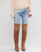 Asos Keeta Suede Chain Over The Knee Boots - Tan