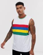 Asos Design Relaxed Sleeveless T-shirt With Dropped Armhole With Rainbow Color Block And Tipping-multi