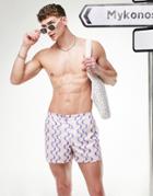 Asos Design Swim Shorts In Wavey Pastel Stripe In Smart Styling Short Length-multi