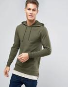 Asos Muscle Hoodie With Side Zips And T-shirt Hem - Green