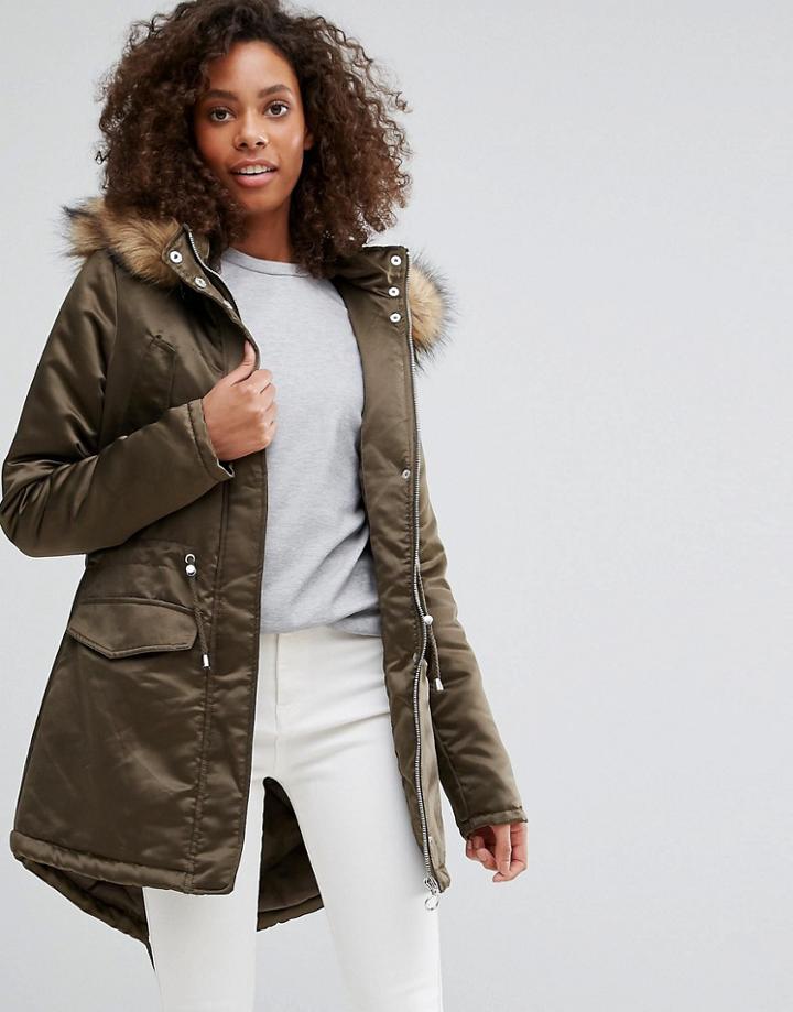 Brave Soul Mid Satin Parka-green