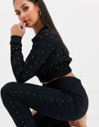 Asos Design Lounge Diamonte Cropped Sweater & Jogger Set-black