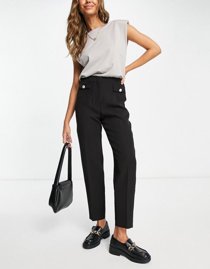River Island Split Front Cigarette Pants In Black