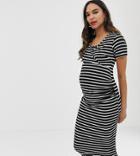 Bluebelle Maternity Striped Bodycon Dress With Wrap Over Front In Black And White - Multi