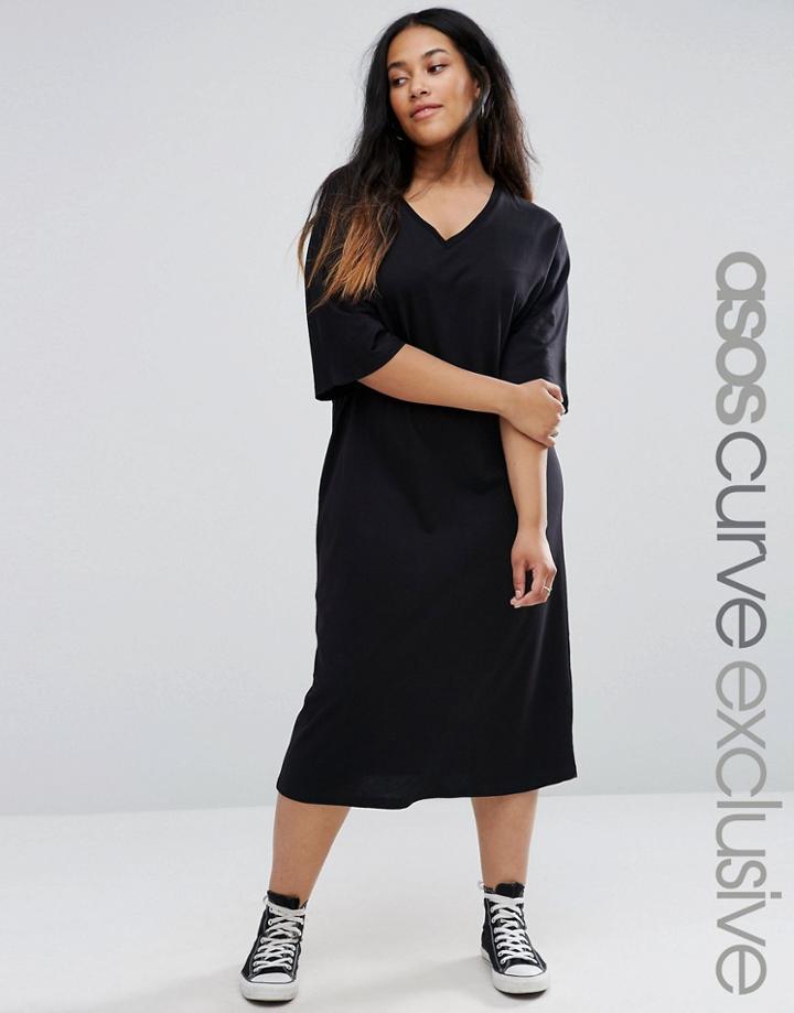 Asos Curve Kimono Sleeve T-shirt Midi Dress - Black