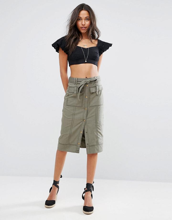 Abercrombie & Fitch Button-front Utility Midi Skirt - Green