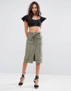 Abercrombie & Fitch Button-front Utility Midi Skirt - Green