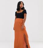 Asos Design Petite Crinkle Maxi Skirt With Self Covered Buttons-pink
