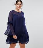 Asos Mini Shift Dress With Pep Hem - Navy