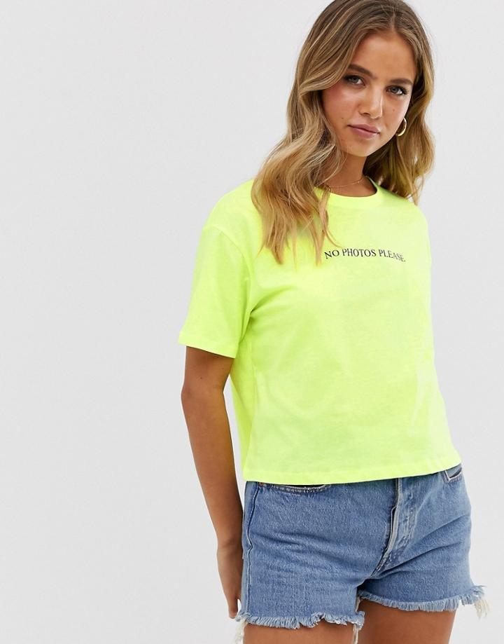 New Look No Photos Boxy Slogan Crop Tee In Neon Green