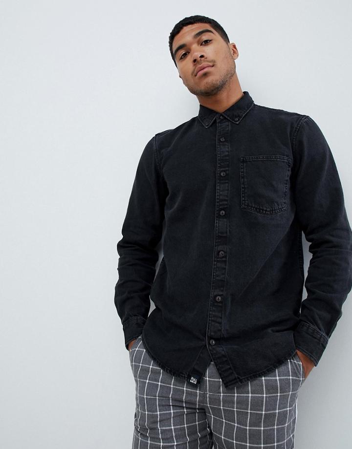 Pull & Bear Denim Shirt In Black - Black