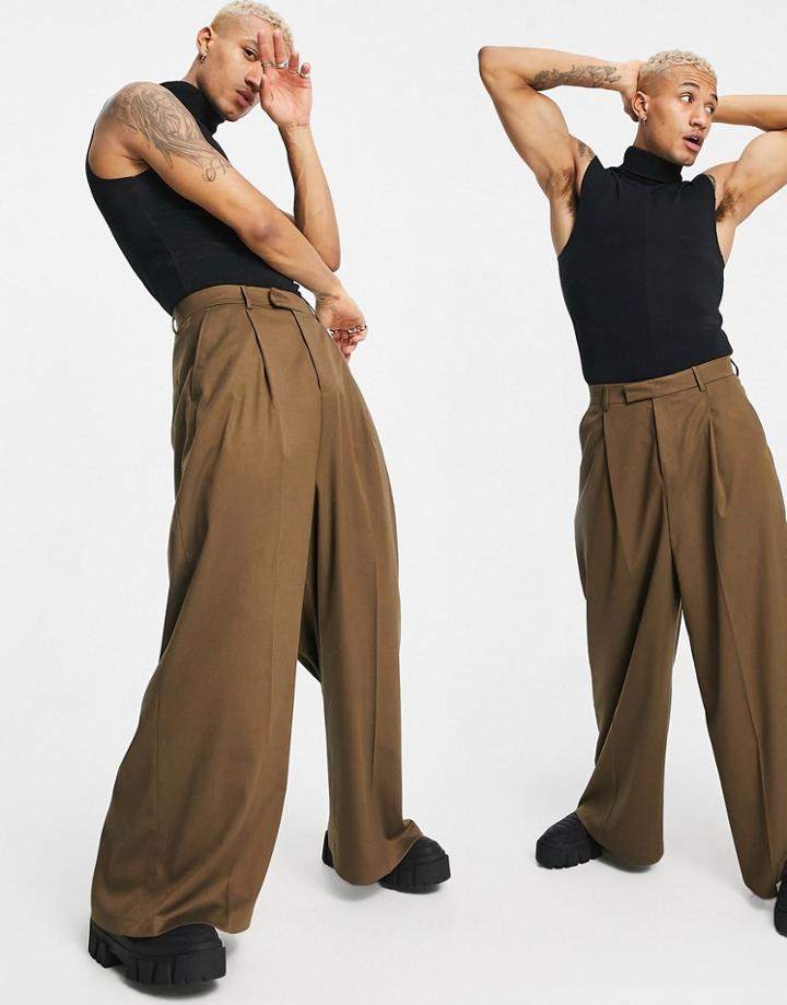 Asos Design High Waisted Extreme Wide Smart Pants In Rust-brown