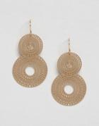 Nylon Etched Detail Double Disc Earrings - Gold