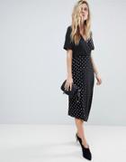 Asos Midi Wrap Dress In Mixed Polka Dot With Asymmetric Hem - Multi