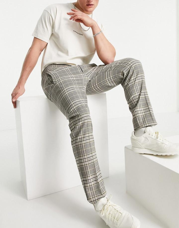River Island Slim Smart Joggers In Brown Check-green