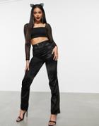Asos Design Mid Rise 90s Straight Leg Jeans In Black Satin