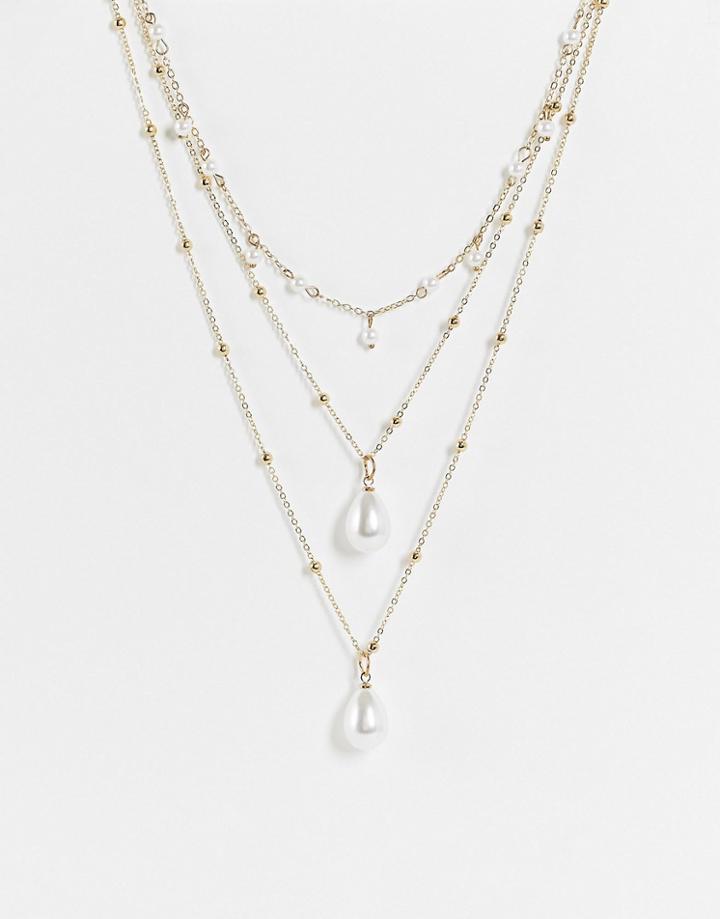 Svnx Layered Necklace In Gold With Pearl Details