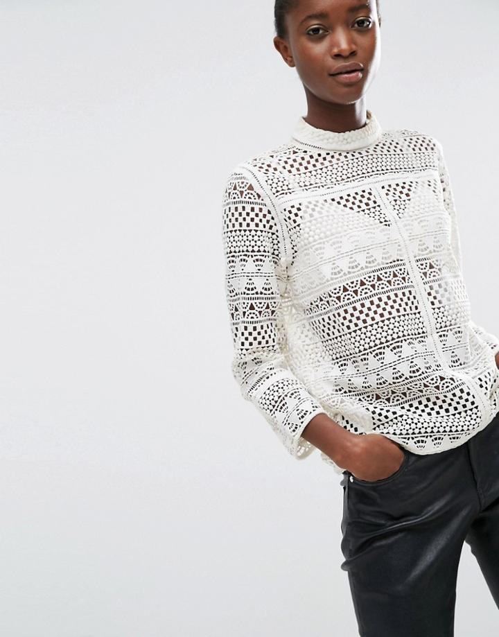 Mango Round Neck Top With Cut Out Detail - White