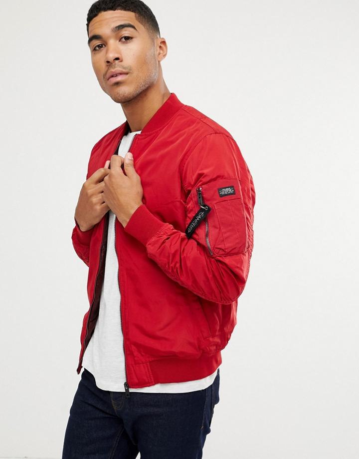 Pull & Bear Padded Bomber In Red - Red