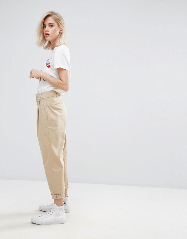 Pull & Bear High Waisted Tailored Pant - Tan