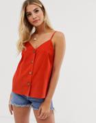 Asos Design Button Through Linen Cami - Red