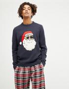 Only & Sons Christmas Sweater With Santa Flock Design - Navy