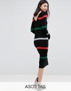 Asos Tall Sweater Dress In Stripe With V Back - Multi