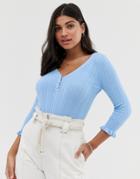 Miss Selfridge Top With Frill Sleeves In Blue - Blue