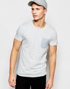 Selected Homme Stripe T-shirt With Contrast Pocket - Dusty Blue