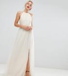 Little Mistress Tall Sequin High Neck Maxi Dress In Cream - Cream