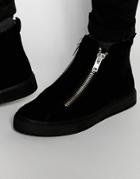 Asos Zip Boots In Black Faux Suede With Chunky Sole - Black
