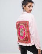 Elsie & Fred Denim Jacket With Elephant Back Patch - Pink