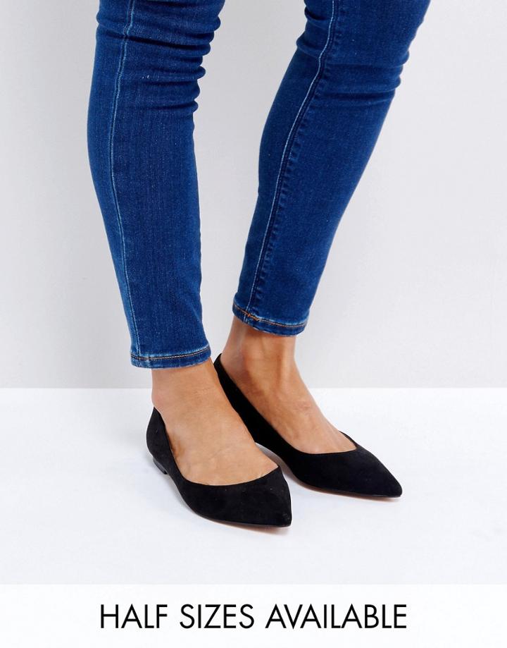 Asos Design Latch Pointed Ballet Flats In Black