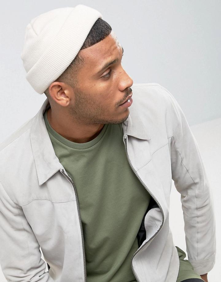 Asos Mini Fisherman Beanie In Cream - Cream