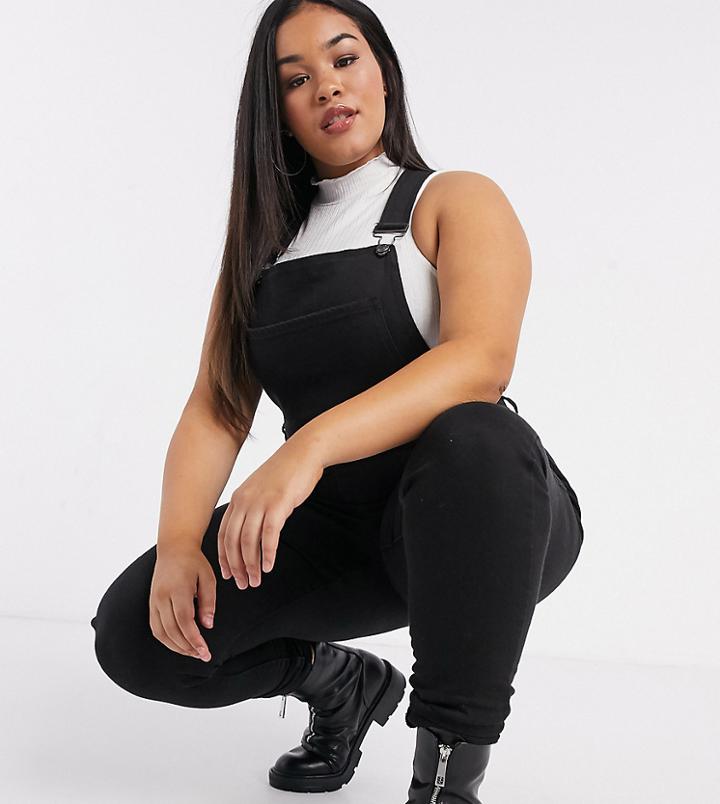 Urban Bliss Plus Skinny Denim Overalls In Black