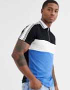 Asos Design Organic Polo Shirt With Shoulder Taping And Color Block-multi