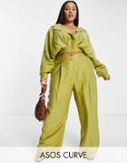 Asos Edition Curve Drapey Pleat Waist Top In Tencel In Lime Green