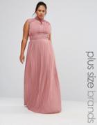 Tfnc Plus Wedding Pleated Maxi Dress With Lace Detail - Pink